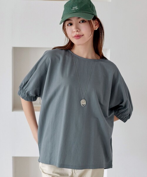 Tiaclasse（ティアクラッセ）の「袖ギャザードルマンプルオーバー（Tシャツ/カットソー・レディース・ライム/ブラック/ブルーグレー/オフホワイト・M/L）」の11枚目の写真