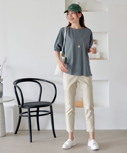 Tiaclasse（ティアクラッセ）の「袖ギャザードルマンプルオーバー（Tシャツ/カットソー・レディース・ライム/ブラック/ブルーグレー/オフホワイト・M/L）」の15枚目の写真