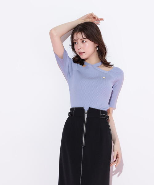 【極美品】HOLIDAY✳︎ラッセルボーダービッグトップス セール】◇ホルターネックニットトップス（ニット/セーター