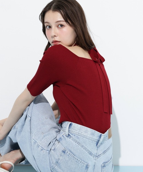 【極美品】HOLIDAY✳︎ラッセルボーダービッグトップス セール】◇ホルターネックニットトップス（ニット/セーター