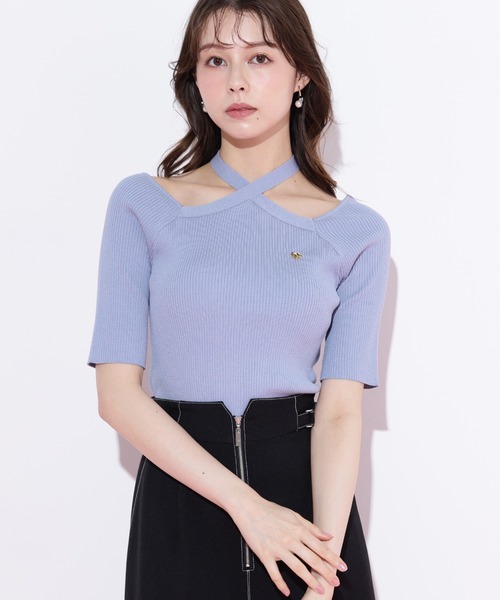 【極美品】HOLIDAY✳︎ラッセルボーダービッグトップス セール】◇ホルターネックニットトップス（ニット/セーター