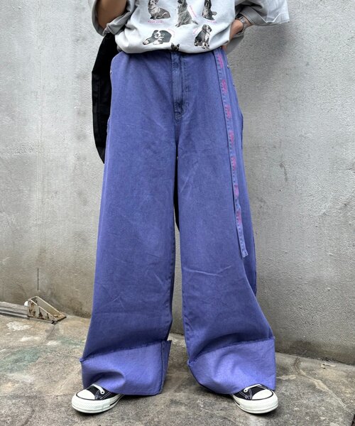 SOUNDSGOOOOD（サウンズグッド）の「【SOUNDS GOOOOD】ロールアップフリンジワイドパンツ（デニムパンツ・メンズ・ブラック/パープル・ONE SIZE）」の14枚目の写真