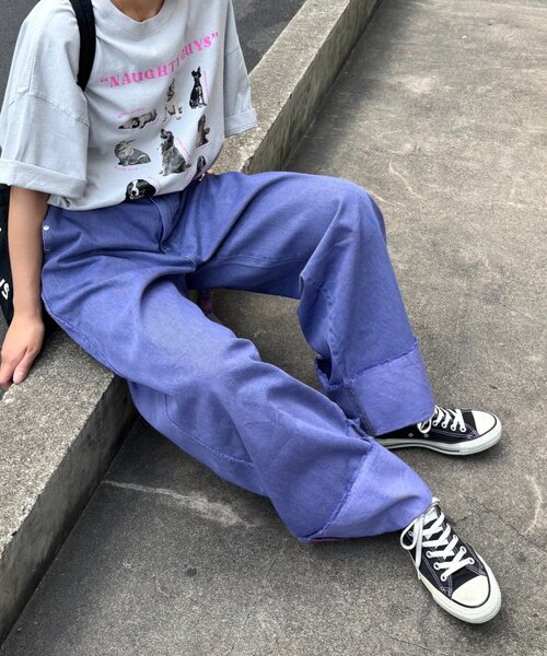 SOUNDSGOOOOD（サウンズグッド）の「【SOUNDS GOOOOD】ロールアップフリンジワイドパンツ（デニムパンツ・メンズ・ブラック/パープル・ONE SIZE）」の15枚目の写真