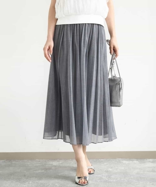 MK MICHEL KLEIN（エムケーミッシェルクラン）の「デニム調シアープリーツスカート/洗える（スカート・レディース・ライトグレー/ネイビー・38）」の15枚目の写真