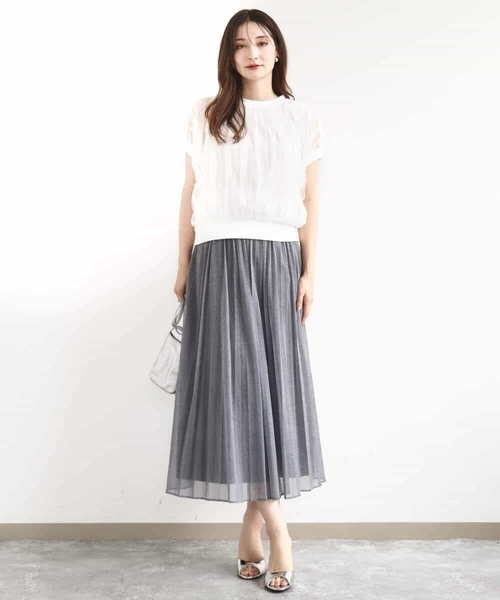 MK MICHEL KLEIN（エムケーミッシェルクラン）の「デニム調シアープリーツスカート/洗える（スカート・レディース・ライトグレー/ネイビー・38）」の7枚目の写真