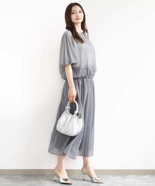 MK MICHEL KLEIN（エムケーミッシェルクラン）の「デニム調シアープリーツスカート/洗える（スカート・レディース・ライトグレー/ネイビー・38）」の10枚目の写真