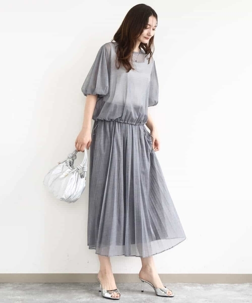 MK MICHEL KLEIN（エムケーミッシェルクラン）の「デニム調シアープリーツスカート/洗える（スカート・レディース・ライトグレー/ネイビー・38）」の18枚目の写真