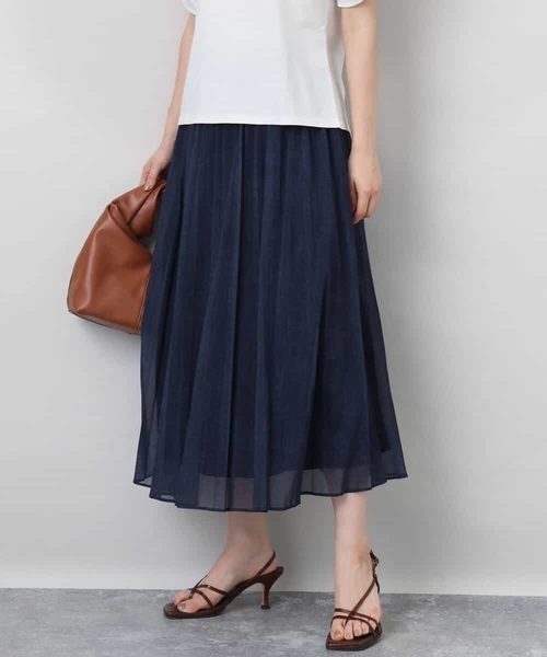 MK MICHEL KLEIN（エムケーミッシェルクラン）の「デニム調シアープリーツスカート/洗える（スカート・レディース・ライトグレー/ネイビー・38）」の22枚目の写真