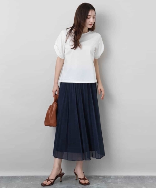 MK MICHEL KLEIN（エムケーミッシェルクラン）の「デニム調シアープリーツスカート/洗える（スカート・レディース・ライトグレー/ネイビー・38）」の19枚目の写真