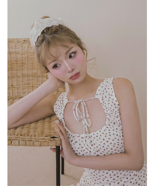フロントオープンフローラルミニワンピース　カーディガンセット フロントオープンフローラルミニワンピース（ワンピース
