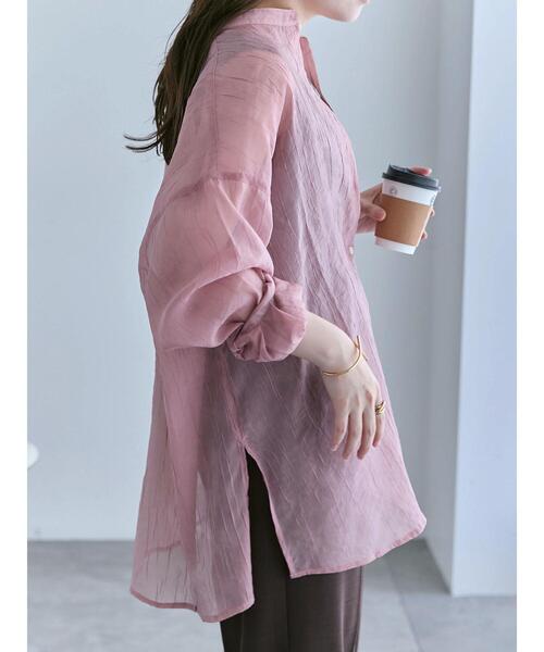 ehka sopo(エヘカソポ)の「バンドカラーシアーシャツ(シャツ/ブラウス・レディース・ブラウン/ピンク/グリーン/キナリ・F)」の4枚目の写真