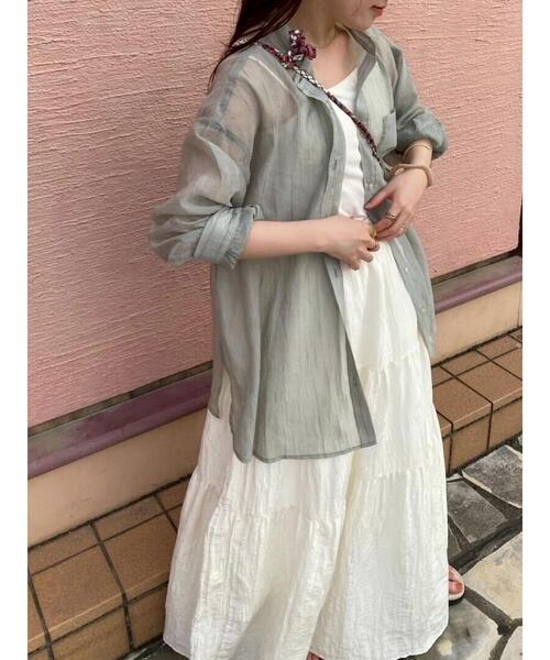 ehka sopo(エヘカソポ)の「バンドカラーシアーシャツ(シャツ/ブラウス・レディース・ブラウン/ピンク/グリーン/キナリ・F)」の3枚目の写真