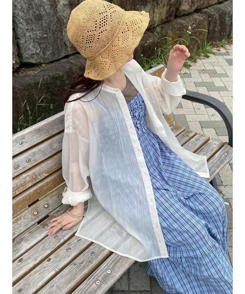 ehka sopo(エヘカソポ)の「バンドカラーシアーシャツ(シャツ/ブラウス・レディース・ブラウン/ピンク/グリーン/キナリ・F)」の1枚目の写真
