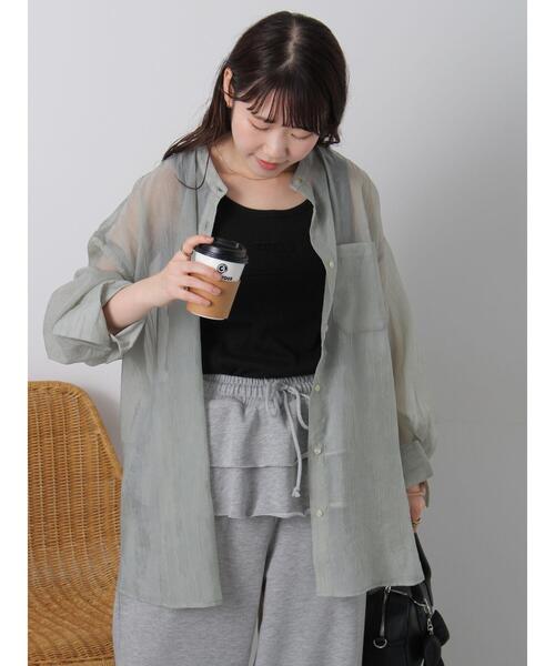 ehka sopo(エヘカソポ)の「バンドカラーシアーシャツ(シャツ/ブラウス・レディース・ブラウン/ピンク/グリーン/キナリ・F)」の6枚目の写真