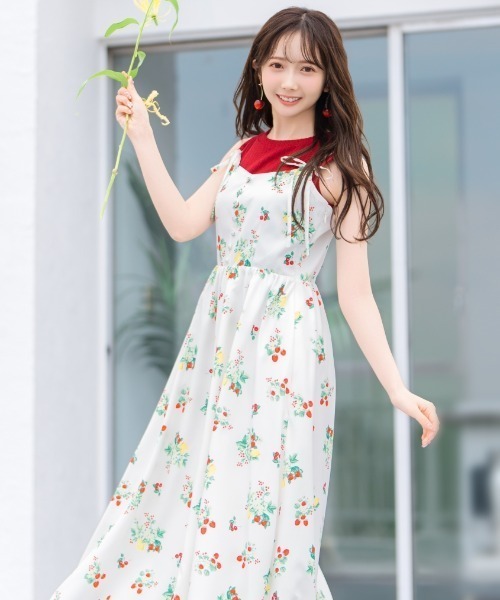 フルーツプリントキャミワンピース　ホワイト　0 フルーツプリントキャミワンピース（ワンピース