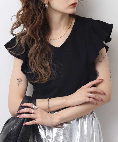 atONE(アットワン)の「フレアーフレンチスリーブTシャツ(Tシャツ/カットソー・レディース・ホワイト/ブラック/チャコールグレー/杢グレー・M/LL/3L/4L/L)」の18枚目の写真