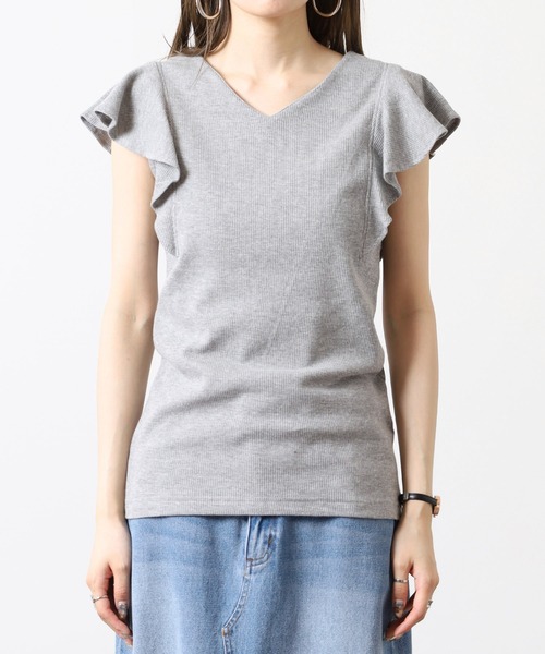 atONE(アットワン)の「フレアーフレンチスリーブTシャツ(Tシャツ/カットソー・レディース・ホワイト/ブラック/チャコールグレー/杢グレー・M/LL/3L/4L/L)」の8枚目の写真