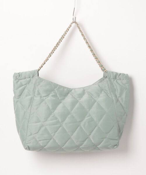 Q(キュー)の「ナイロンキルトチェーントート(トートバッグ・レディース・グレー/ライトグリーン・ONE SIZE)」の1枚目の写真