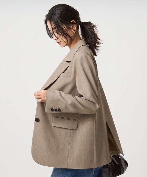 green label relaxing（グリーンレーベルリラクシング）の「ツイル テーラード 2ボタン ジャケット（テーラードジャケット・レディース・ネイビー/ベージュ・36/38）」の4枚目の写真