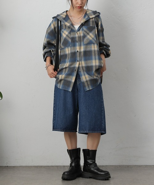 COLONY 2139（コロニートゥーワンスリーナイン）の「起毛チェックフードシャツ（シャツ/ブラウス・レディース・ブルー/アイボリー/ブラック・ONESIZE）」の7枚目の写真