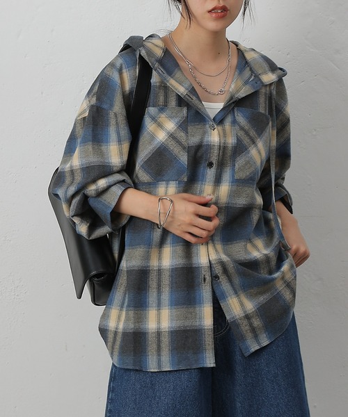 COLONY 2139（コロニートゥーワンスリーナイン）の「起毛チェックフードシャツ（シャツ/ブラウス・レディース・ブルー/アイボリー/ブラック・ONESIZE）」の5枚目の写真