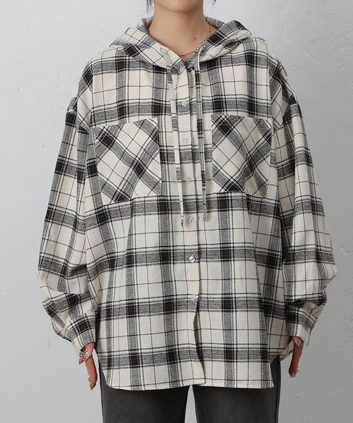COLONY 2139（コロニートゥーワンスリーナイン）の「起毛チェックフードシャツ（シャツ/ブラウス・レディース・ブルー/アイボリー/ブラック・ONESIZE）」の9枚目の写真