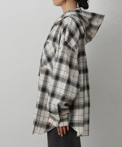 COLONY 2139（コロニートゥーワンスリーナイン）の「起毛チェックフードシャツ（シャツ/ブラウス・レディース・ブルー/アイボリー/ブラック・ONESIZE）」の10枚目の写真