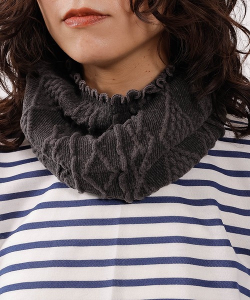 emesuelee（エメスーリー）の「冷え対策 編柄腹巻 ネックウォーマー（その他ルームウェア・レディース・パープル/グレー/アイボリー・フリー）」の3枚目の写真