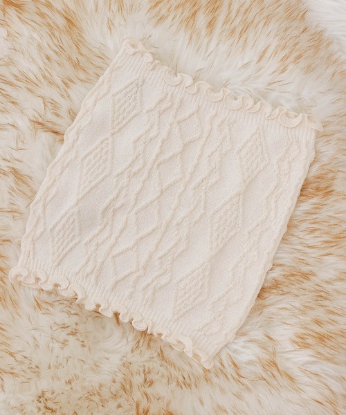 emesuelee（エメスーリー）の「冷え対策 編柄腹巻 ネックウォーマー（その他ルームウェア・レディース・パープル/グレー/アイボリー・フリー）」の2枚目の写真