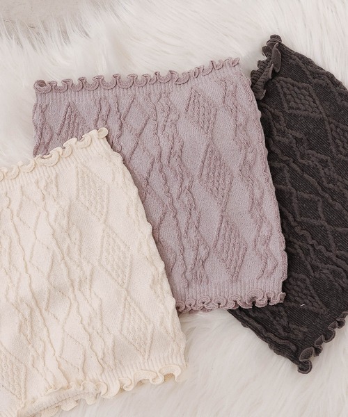 emesuelee（エメスーリー）の「冷え対策 編柄腹巻 ネックウォーマー（その他ルームウェア・レディース・パープル/グレー/アイボリー・フリー）」の7枚目の写真