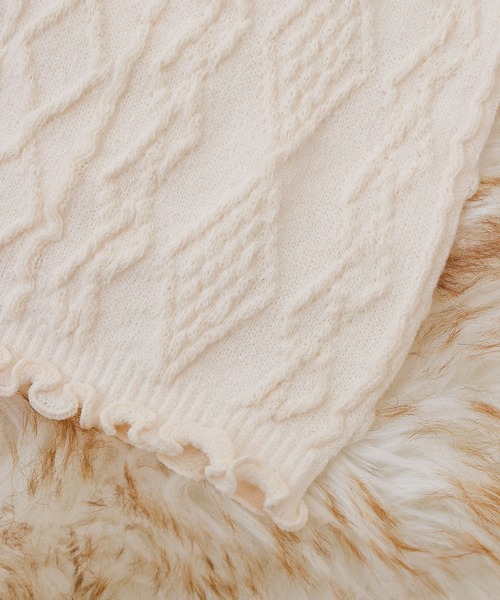 emesuelee（エメスーリー）の「冷え対策 編柄腹巻 ネックウォーマー（その他ルームウェア・レディース・パープル/グレー/アイボリー・フリー）」の4枚目の写真