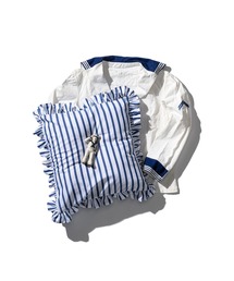 PUEBCO(vGuR)SHIRT FABRIC RUFFLE CUSHION COVER White Stripe(NbV/NbVJo[)
