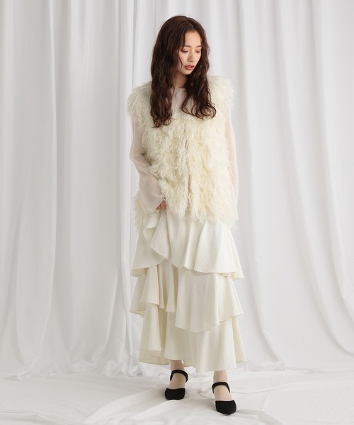 mysty woman(ミスティウーマン)の「アシメティアードスカート2 582501(スカート・レディース・オフホワイト/グレイッシュブルー/ブラック・FREE)」の7枚目の写真