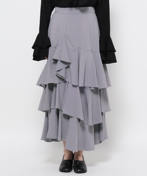 mysty woman(ミスティウーマン)の「アシメティアードスカート2 582501(スカート・レディース・オフホワイト/グレイッシュブルー/ブラック・FREE)」の10枚目の写真