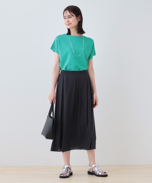 INDIVI　インディヴィ　スカート（未使用）　グリーン セール】【洗える／SETUP可能】シアータックフレアスカート