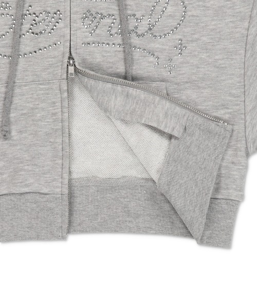 SPINNS（スピンズ）の「キラ盛れラインストーン☆彡Wジップショートパーカー/ラインストーン筆記体ロゴ（パーカー・レディース・ブラック/ピンク/杢グレー/オフホワイト・ONESIZE）」の10枚目の写真