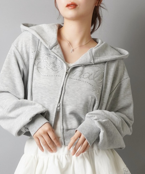 キラ盛れラインストーン☆彡Wジップショートパーカー/ラインストーン