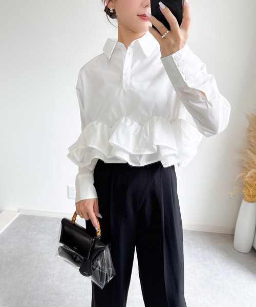 追加 CELERI ロングスリーブフリルブラウス deuxieme classe セルリ ロングスリーブフリル ブラウス 極美品 【公式