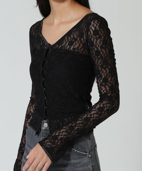 セール】MITSUKI/ミツキ/LACE V NECK TOPS（Tシャツ/カットソー