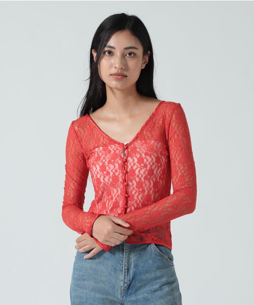 ROYAL FLASH（ロイヤルフラッシュ）の「MITSUKI/ミツキ/LACE V NECK TOPS（Tシャツ/カットソー・レディース・ホワイト/ブラック/レッド・F）」の5枚目の写真