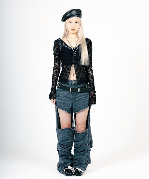 ROYAL FLASH（ロイヤルフラッシュ）の「MITSUKI/ミツキ/LACE V NECK TOPS（Tシャツ/カットソー・レディース・ホワイト/ブラック/レッド・F）」の13枚目の写真