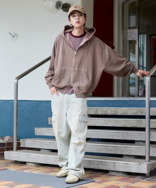 WEGO（ウィゴー）の「∴WEGO/【25年秋冬新作】バルーンBIGダブルZIPパーカー（パーカー・メンズ・杢グレー/ブラック系その他/ブラウン・MEDIUM/LARGE）」の9枚目の写真