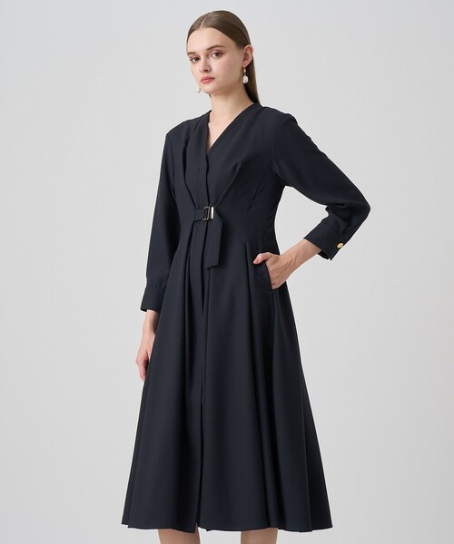 アナイ　ジョーゼットベルト付きワンピース ウールジョーゼットフロントタック ワンピース（ワンピース）｜ANAYI