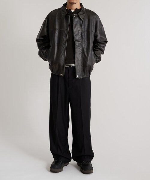 【WHO'S WHO gallery】ヴィンテージ風レザーブルゾン　ブラック パル PAL 【WHO'S WHO gallery】ヴィンテージライクレザー