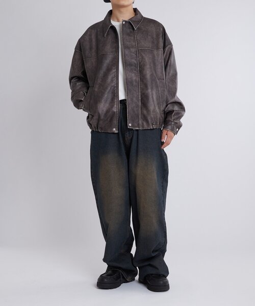 WHO’S WHO gallery【UNISEX】ヴィンテージライクブルゾン セール】ステンカラーヴィンテージライクレザーブルゾン