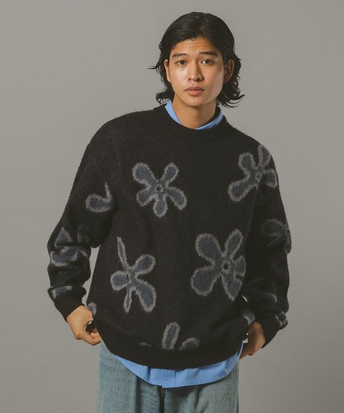 セール】Mohair Blend Shaggy Knit / モヘヤブレンド総柄ニット
