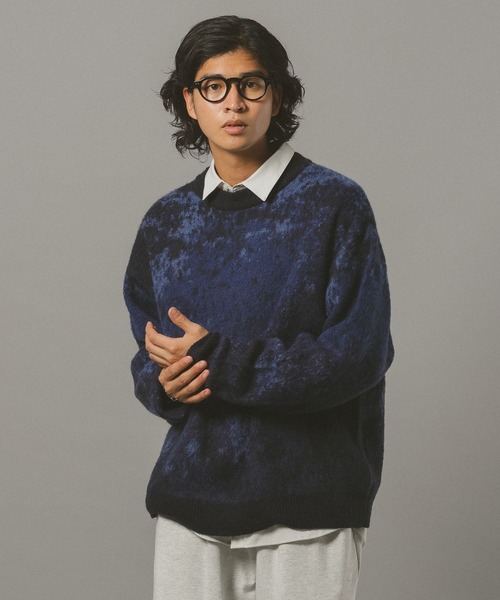 セール】Mohair Blend Shaggy Knit / モヘヤブレンド総柄ニット