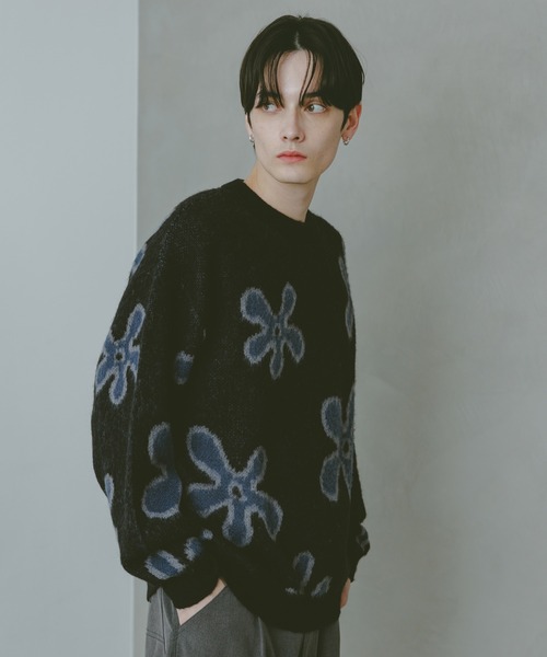 セール】Mohair Blend Shaggy Knit / モヘヤブレンド総柄ニット