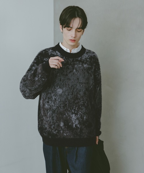 セール】Mohair Blend Shaggy Knit / モヘヤブレンド総柄ニット