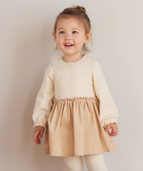 10mois(ディモワ)の「【10mois(ディモワ)】DOTフリルカラーボディオール 70・80cm(ロンパース・キッズ・ベージュ/ネイビー・70cm/80cm)」の1枚目の写真